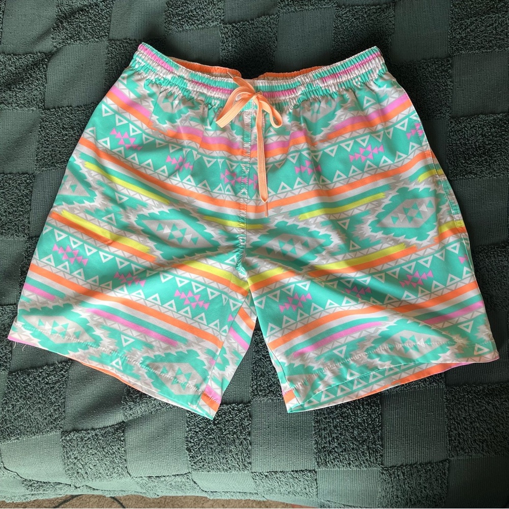 Chubbies The En Fuegos Aztec Teal Geometric Swim Trunk Shorts